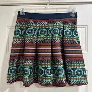 Anthropologie Nomad by Morgan Carper Green Jacquard Mini Pleated Skater Skirt